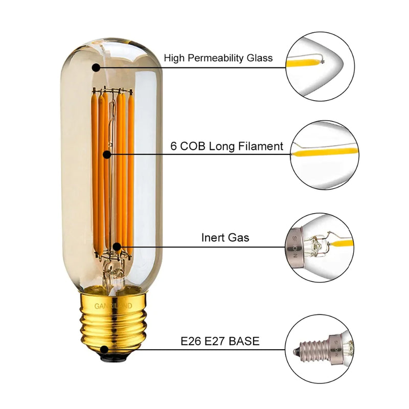 Afralia™ 6W 220V LED Tubular Filament Bulb Gold Tint Dimmable E26 E27 2200K