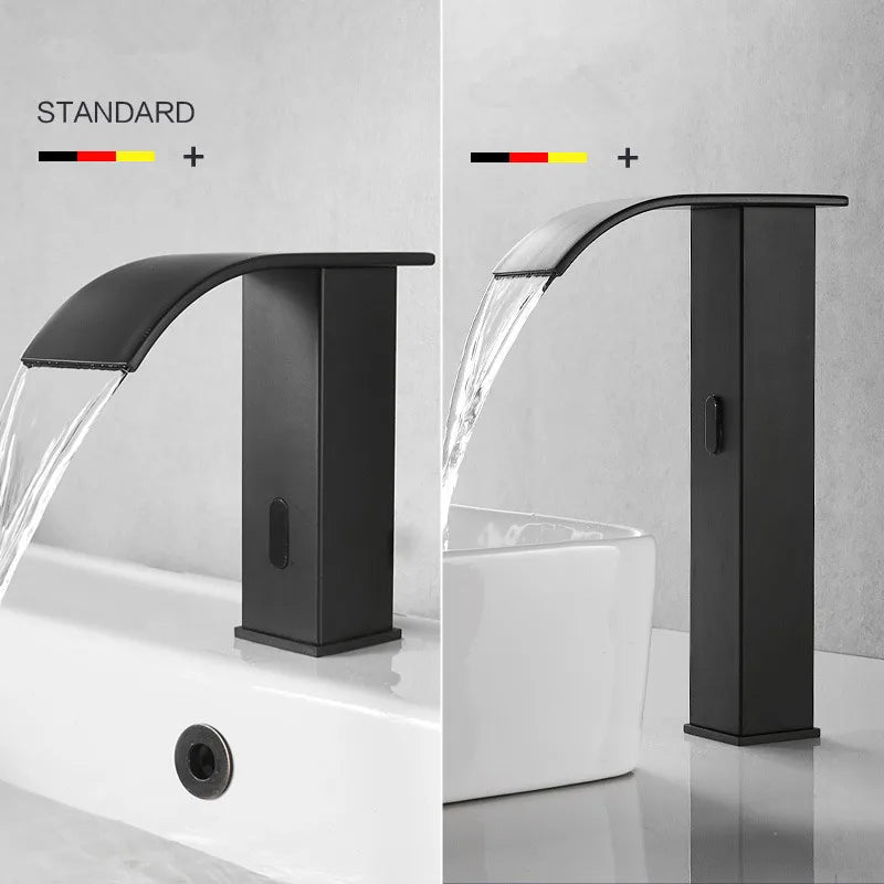 Afralia™ Black Sensor Waterfall Basin Faucet - Automatic Touchless Hot Cold Water Mixer