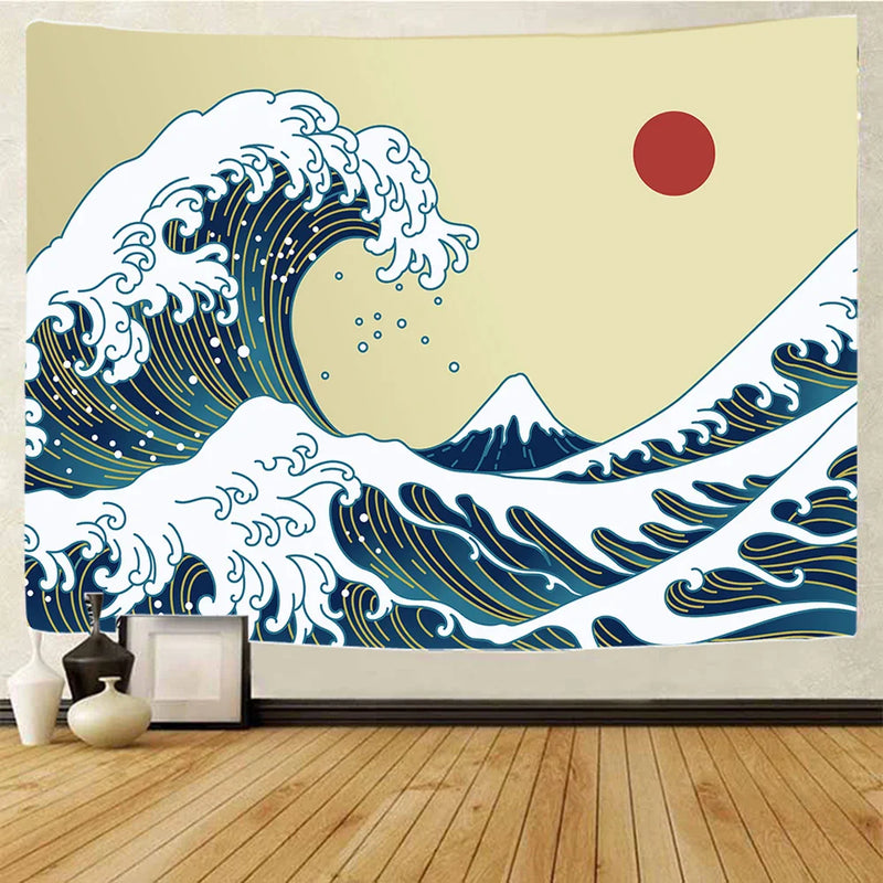 Afralia™ Sea Sunrise Japanese Home Art Tapestry Hippie Bohemian Wall Bed Sofa Blanket