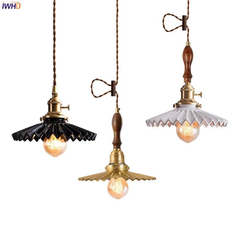 Afralia™ White Ceramic Pendant Lights Wooden Copper Modern Nordic Luminaria