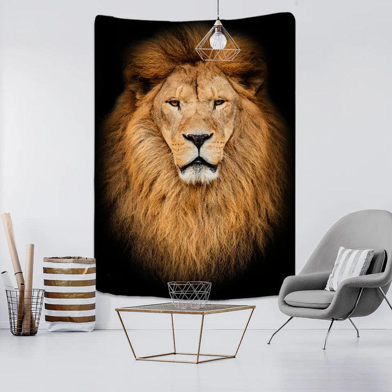 Afralia™ Lion World Tapestry Hanging Cloth Home Decor Fabric Art Wall Hanging