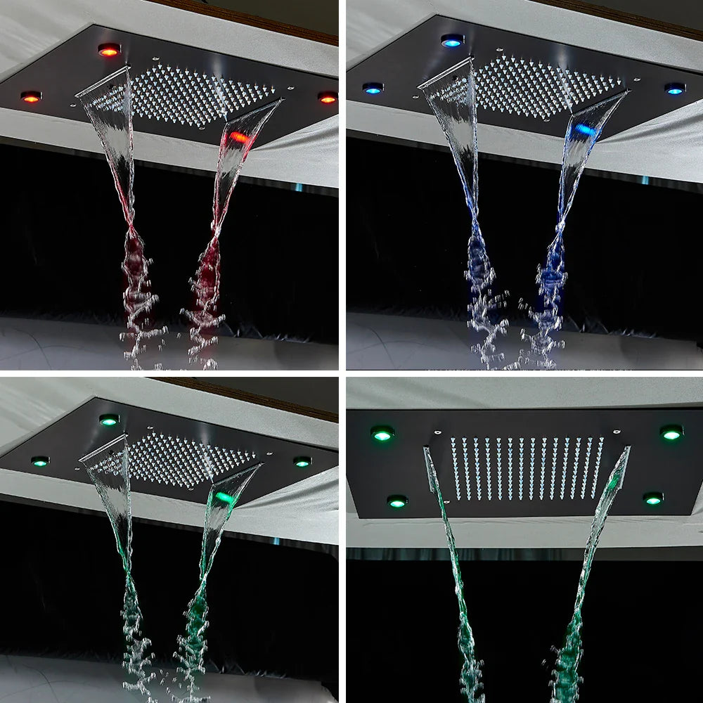 Afralia™ LED Rainfall Shower Head Ceiling Mount Large Size for Bathroom Shower