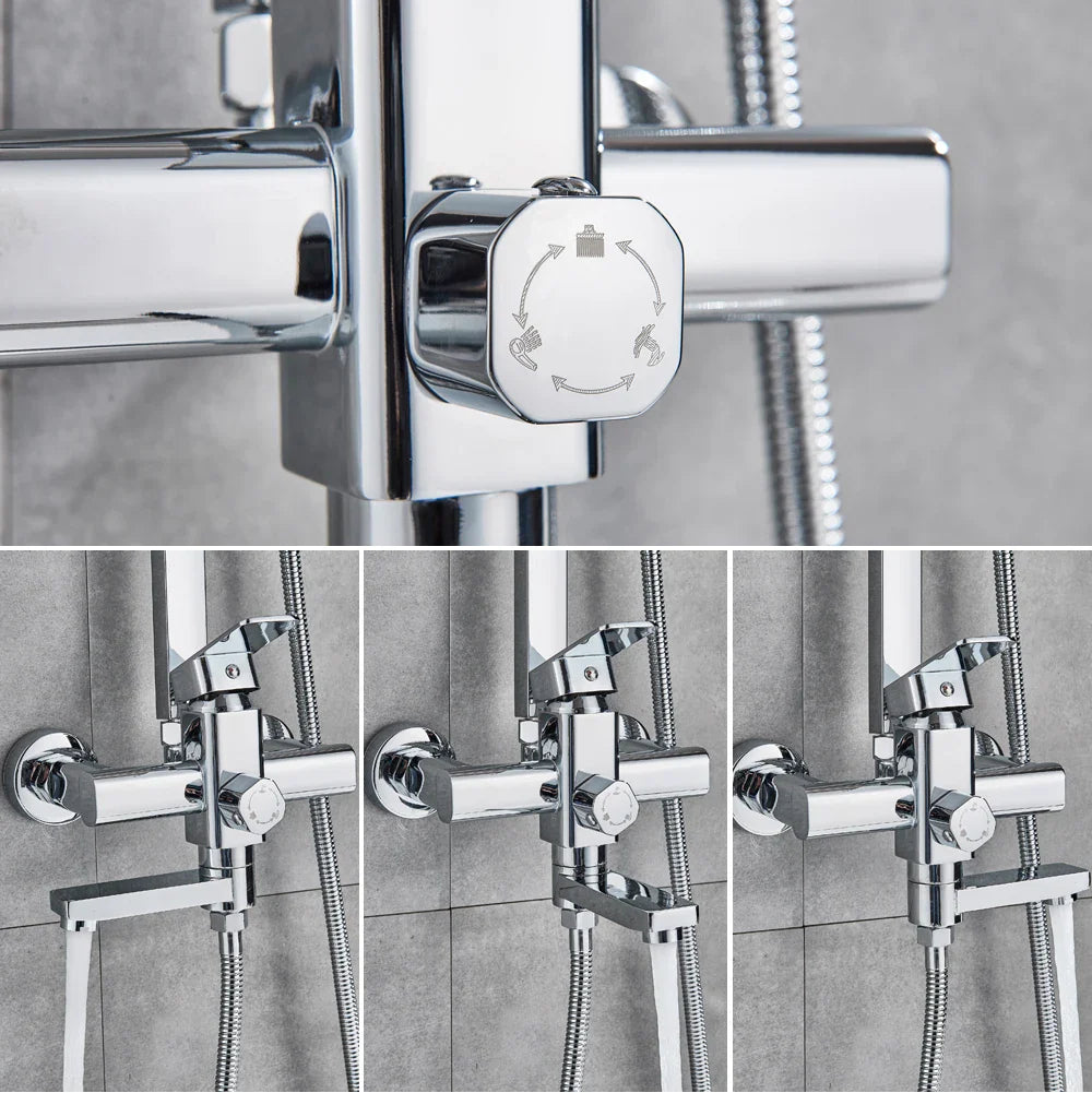 Afralia™ Chrome Shower Faucet Set Wall Rainfall Mixer System Towel Swivel Bathtub Tap