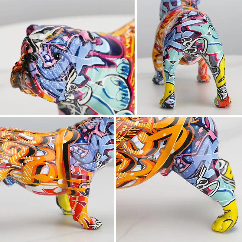 Afralia™ Bulldog Figurines: Colorful Modern Graffiti Art Home Decor & Ornaments, Ideal for Room Display
