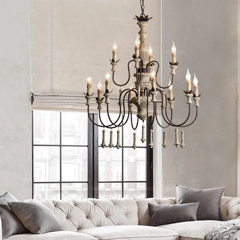 Afralia™ Vintage Wooden Foyer Chandelier Rustic Retro Lighting for Living Room and Villa