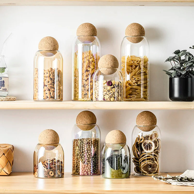 Elegant Glass Storage Jar with Ball Cork Lid | Versatile Container for Dried Foods and Snacks