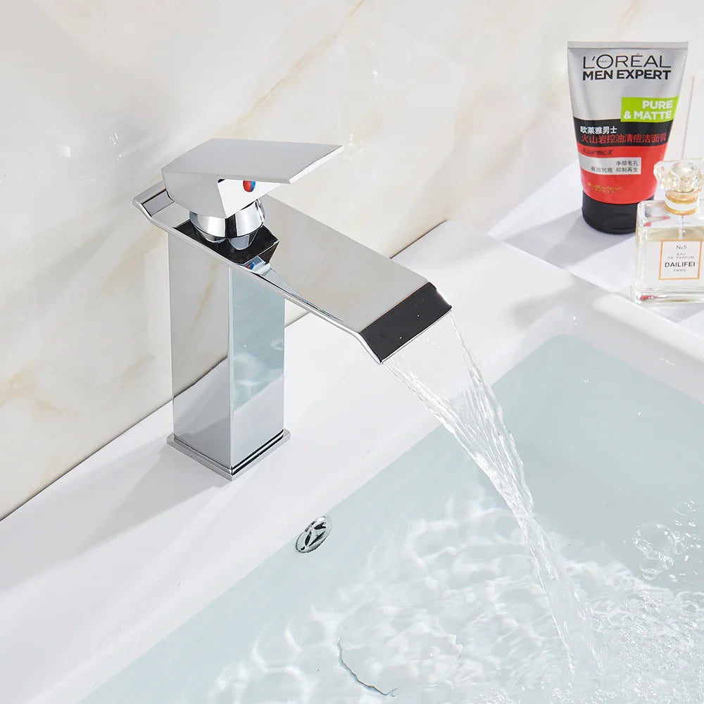Afralia™ Rozin Waterfall Bathroom Sink Faucet - Polished Chrome Basin Mixer Tap