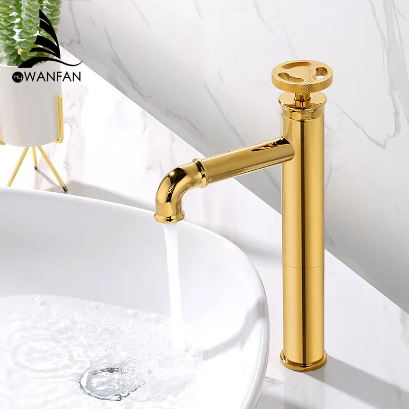 Afralia™ Matte Black Brass Bathroom Faucet Hot and Cold Water Mixer Tap