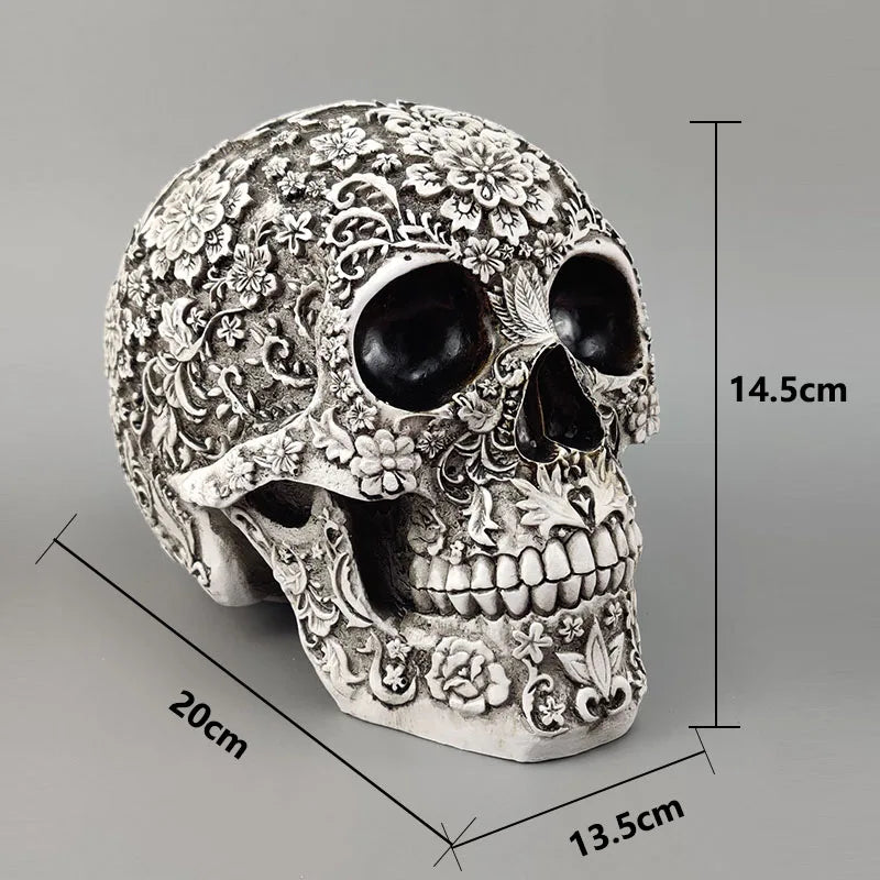 Afralia™ 20cm Carved Skull Figurine Halloween Home Decor Craft Sculpture Ornament