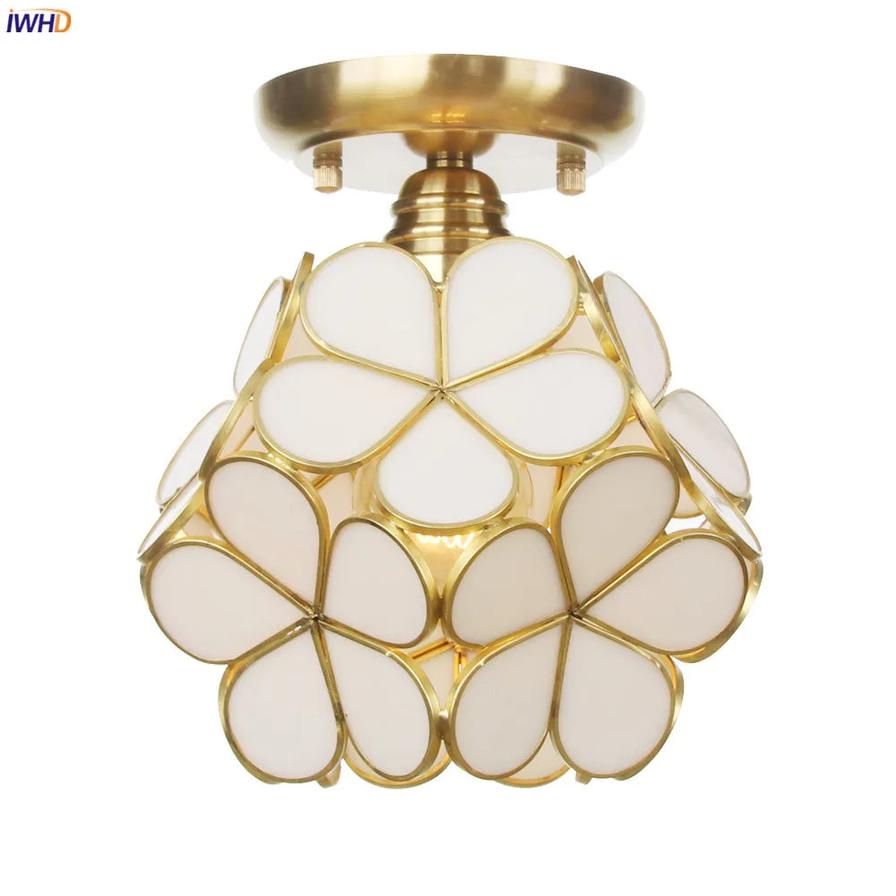 Afralia™ White Glass LED Ceiling Light Fixture, Nordic Modern Copper Ceiling Lamp