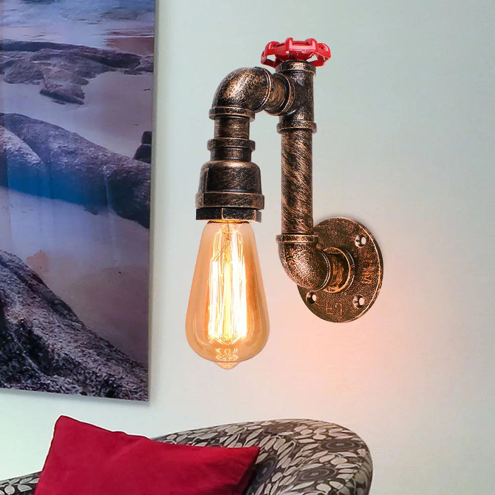 Afralia™ Rustic Iron Water Pipe Wall Sconce Industrial Vintage Bedside Lamp