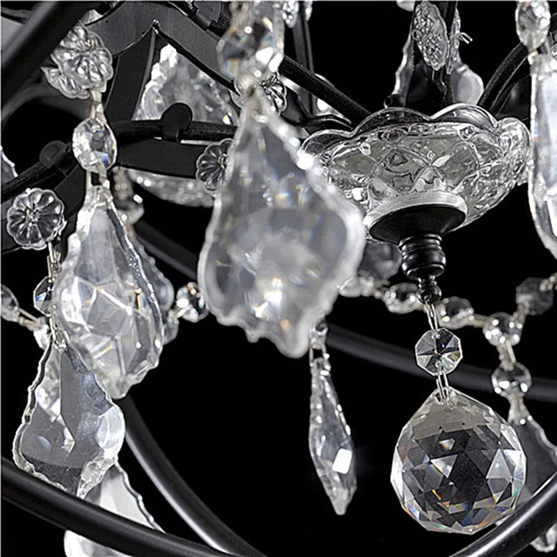 Afralia™ Rustic Black Orb Chandelier with Crystal Accents
