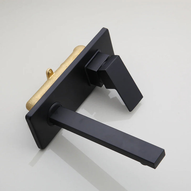 Afralia™ Black Wall Mounted Basin Faucet Solid Brass Hot Cold Mixer.