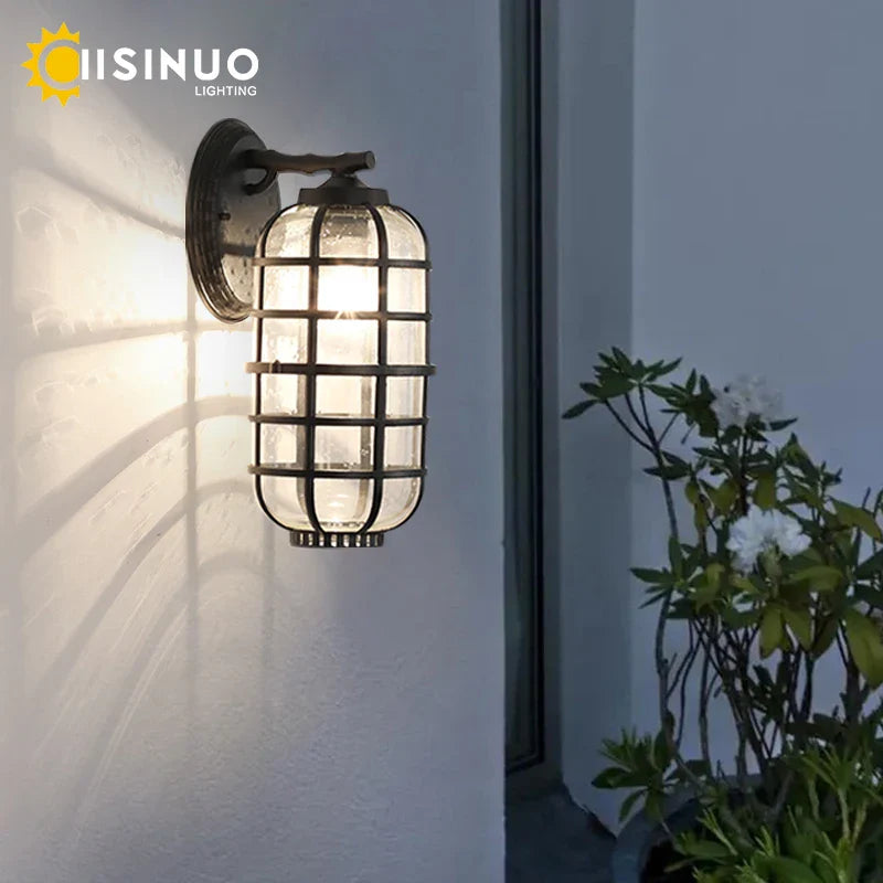 Afralia™ Retro Vintage Black Glass Outdoor Wall Sconce Luminaire