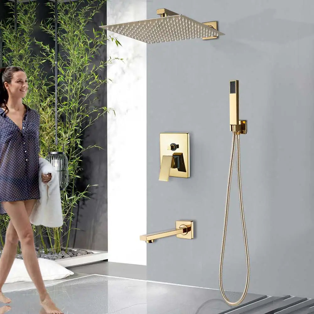 Afralia™ Stainless Steel Wall Mount Shower Faucet Set with Rainfall Shower Head