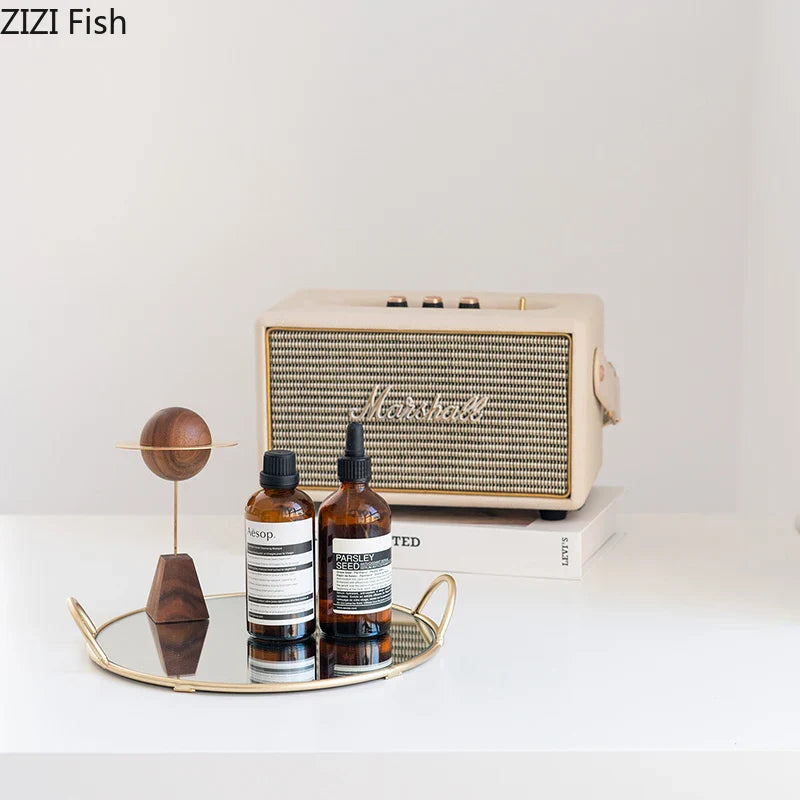 Afralia™ Brass Handle Storage Tray Mirror | Elegant Glass Tray for Home Decor & Gourmet Display