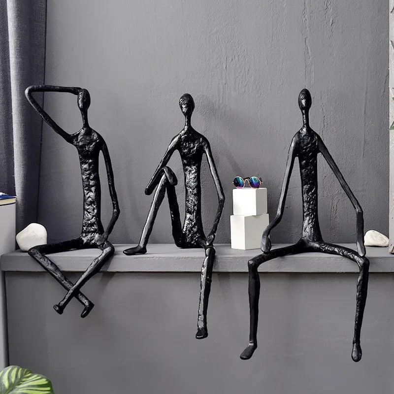 Afralia™ Nordic Hanging Foot Sitting Character Ornaments: Luxury Cast Iron Art for Decoration