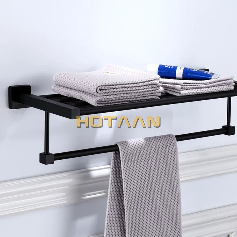 Afralia™ Black Towel Rack: Wall-mounted Aluminium Bathroom Accessories