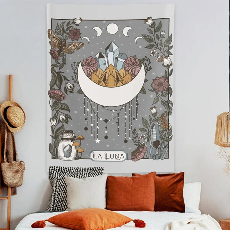 Afralia™ Moon Phase Tarot Card Tapestry Wall Hanging: Psychedelic Nature Wall Art