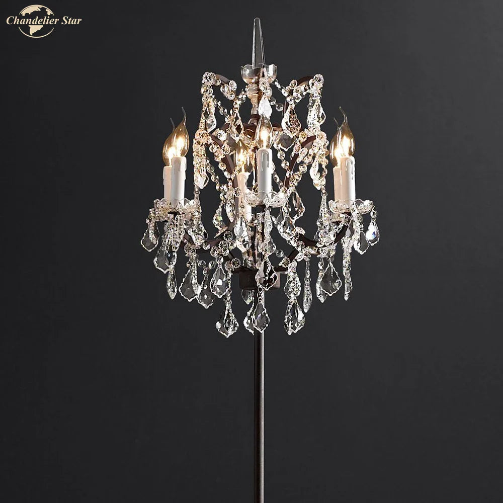 Afralia™ LED Rococo Crystal Iron Floor Lamp Chandelier, Modern Standing Candle Light