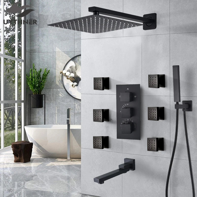 Afralia™ Thermostatic Rainfall Shower Set with Massage System & Bathtub Faucet