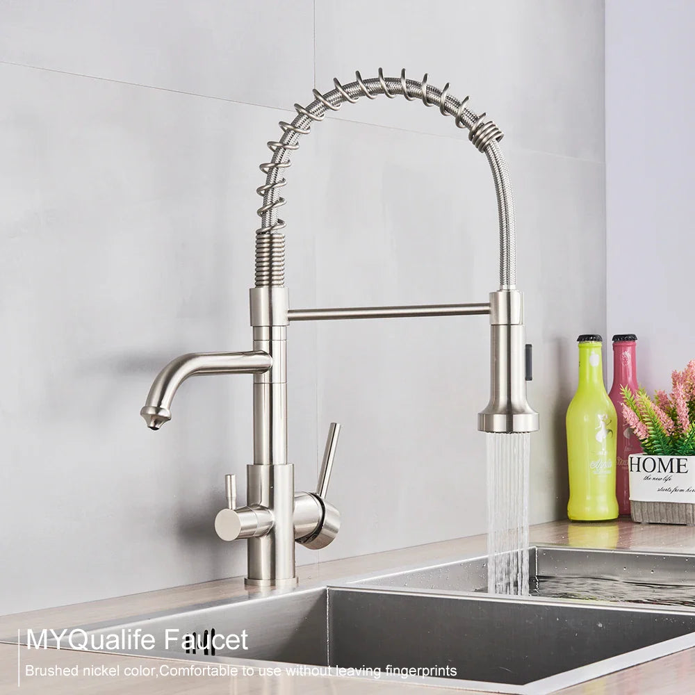 Afralia™ Pure Water Filter Kitchen Faucet Dual Handle Hot Cold Drinking Pull Out Mixer
