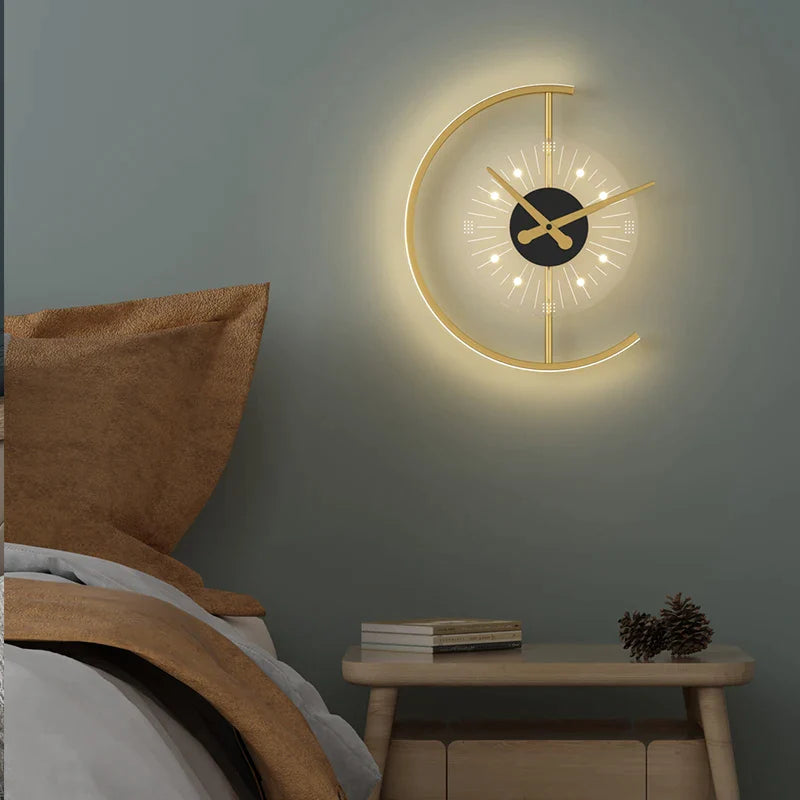 Afralia™ Modern Wall Lamp with Clock for Bedside and Living Room