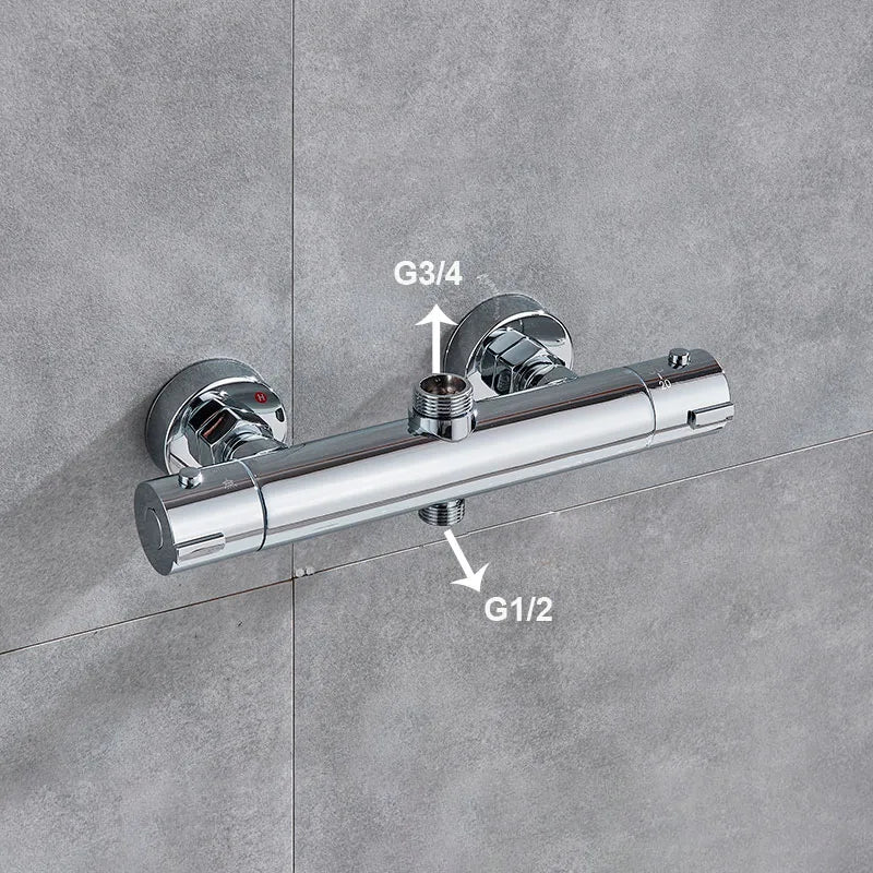 Afralia™ Chrome Thermostatic Shower Faucet Mixer Tap for Bathroom Bathtub