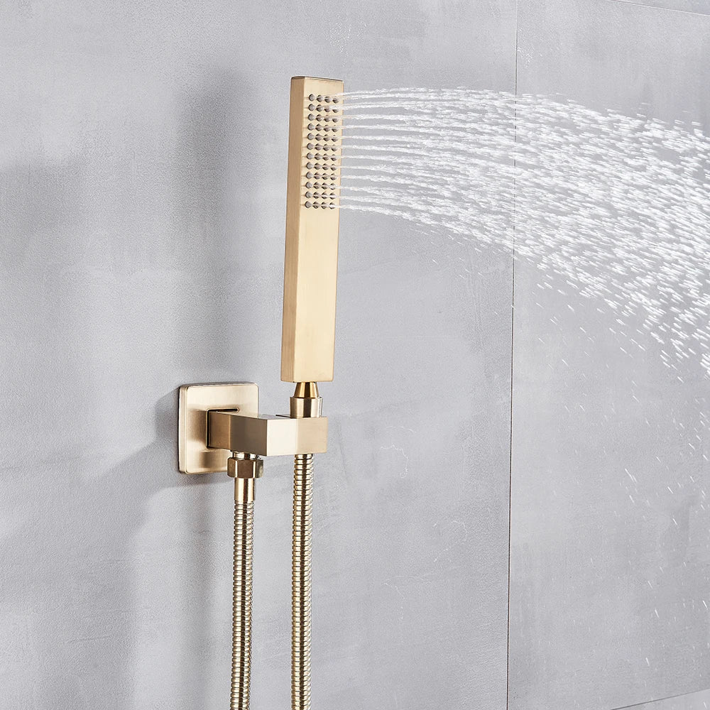 Afralia™ Golden 8" Rainfall Shower Faucet Set with Handshower - Wall Mounted Luxury Mixer Tap