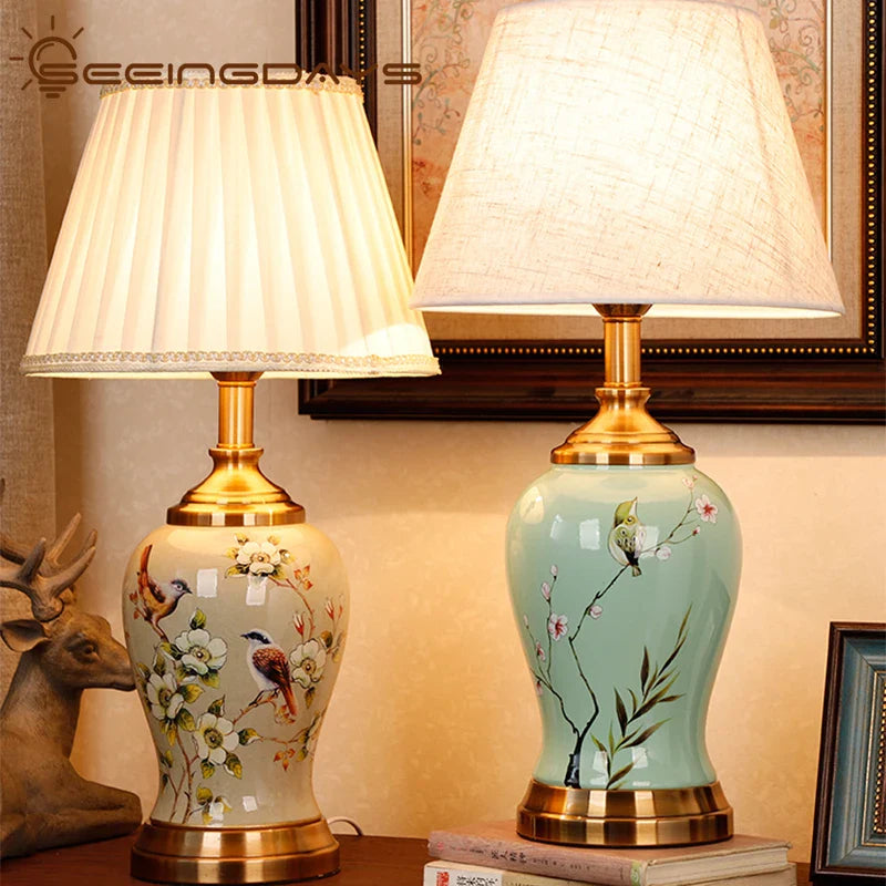 Afralia™ Ceramic Table Lamp: Elegant Chinese Style Classic for Living Room, Bedroom & Study