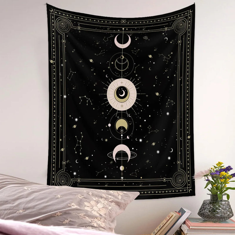 Psychedelic Moon Phase Wall Tapestry by Afralia™: Bright Boho Decor for Room