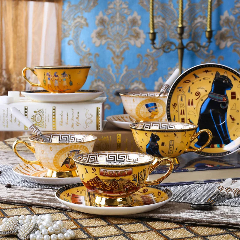 Afralia™ Mysterious Egypt Tea Cup Set Bone China Dinnerware Kitchen Set