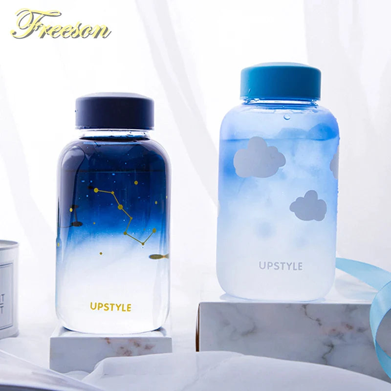 Afralia™ Sky Glass Water Bottle 600ml - Gradient Color Sport Fashion Camping Drinkware