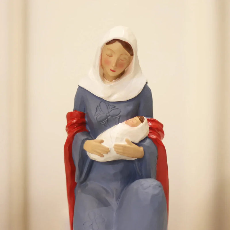 Afralia™ Holy Family Resin Statue Virgin Mary Baby Jesus Angel Vintage Figurine