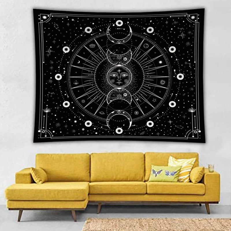 Afralia™ Moon Phase Tapestry: Stars Space Psychedelic Black & White Wall Hangings