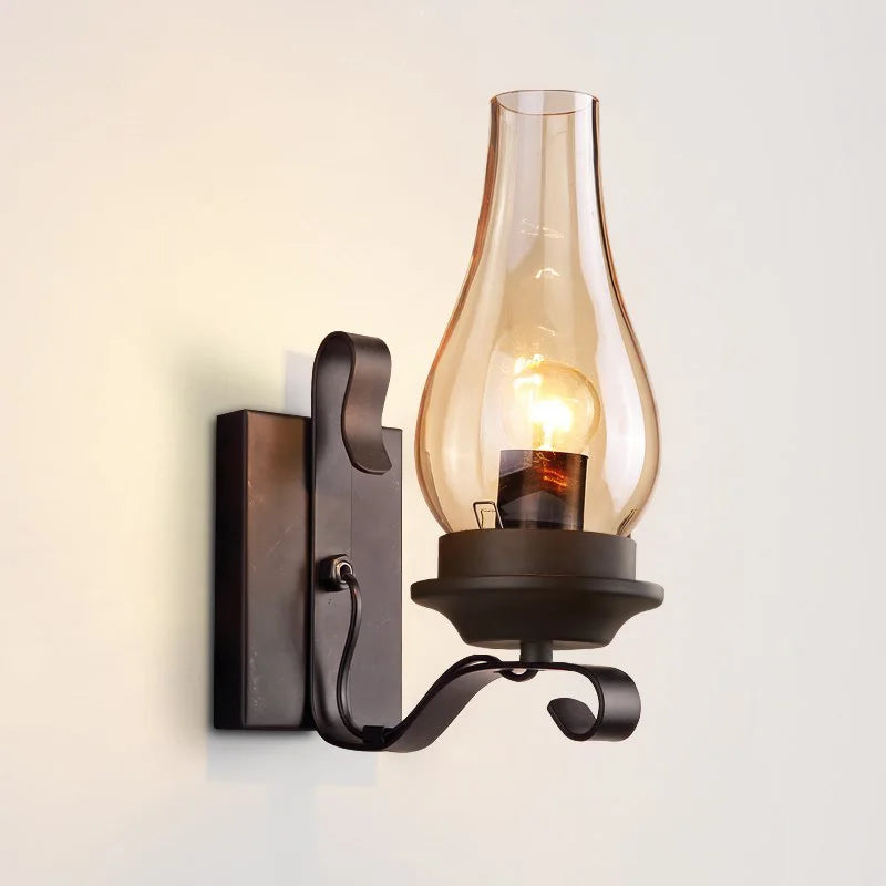 Afralia™ Retro Industrial Iron Wall Lamp with Glass Shade for Living Room and Bedroom