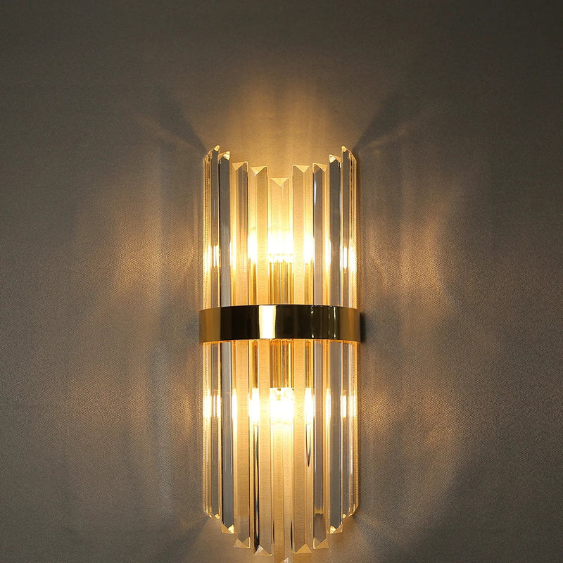 Afralia™ Modern Gold Crystal Wall Sconce LED Light for Living Room Bedroom Decor