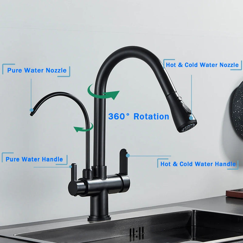 Afralia™ Black Dual Modes Kitchen Faucet 2 in 1 Pure Water Mixer Tap