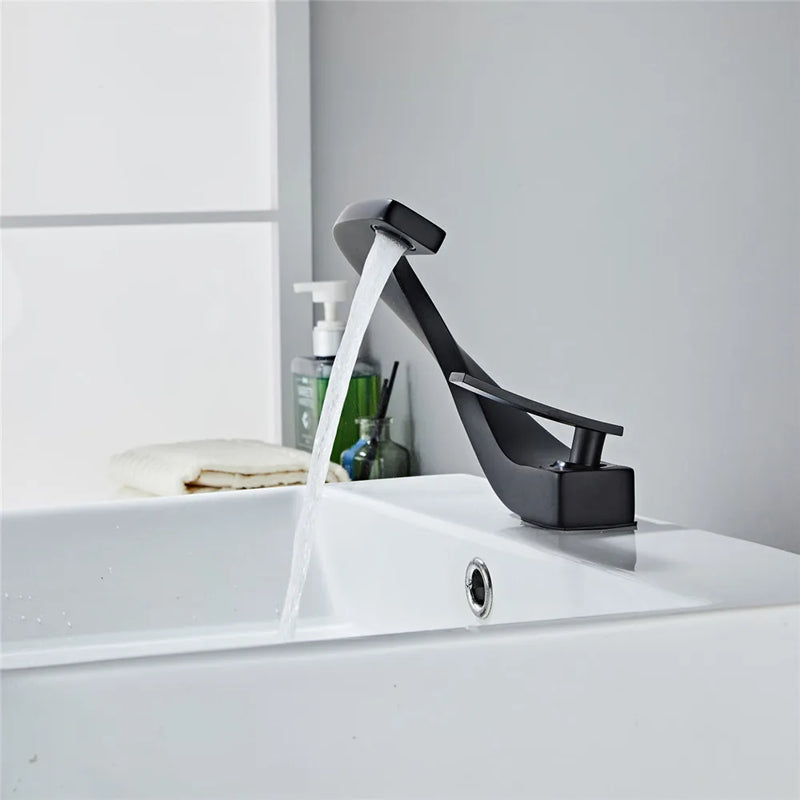 Afralia™ Black Basin Faucet Brushed Gold Bathroom Mixer Tap Hot Cold Lavotory Chrome