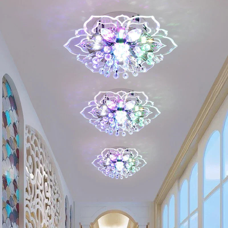 Afralia™ Crystal Flowers Chandelier Ceiling Light Fixture for Living Room, Colorful Indoor Decoration