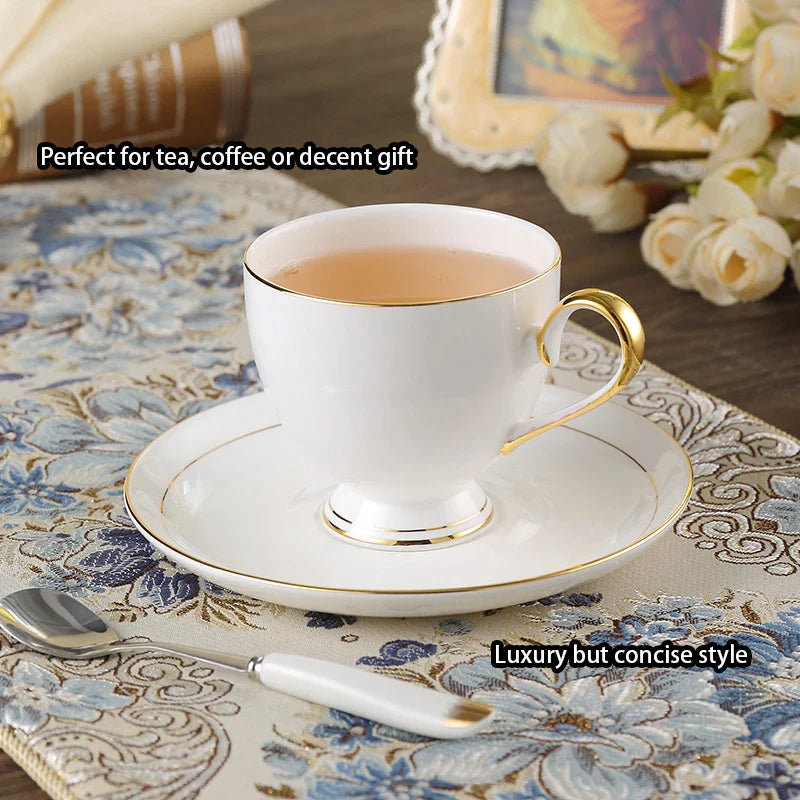 Afralia™ Bone China Coffee Set White Gold Porcelain Tea Set Advanced Pot Cup