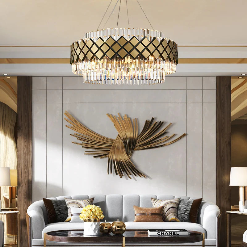 Afralia™ Gold LED Crystal Clear Art Deco Chandelier for Foyer