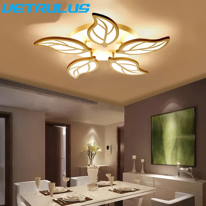 Afralia™ Modern Leaf Design Ceiling Chandelier & Wall Lamps Set