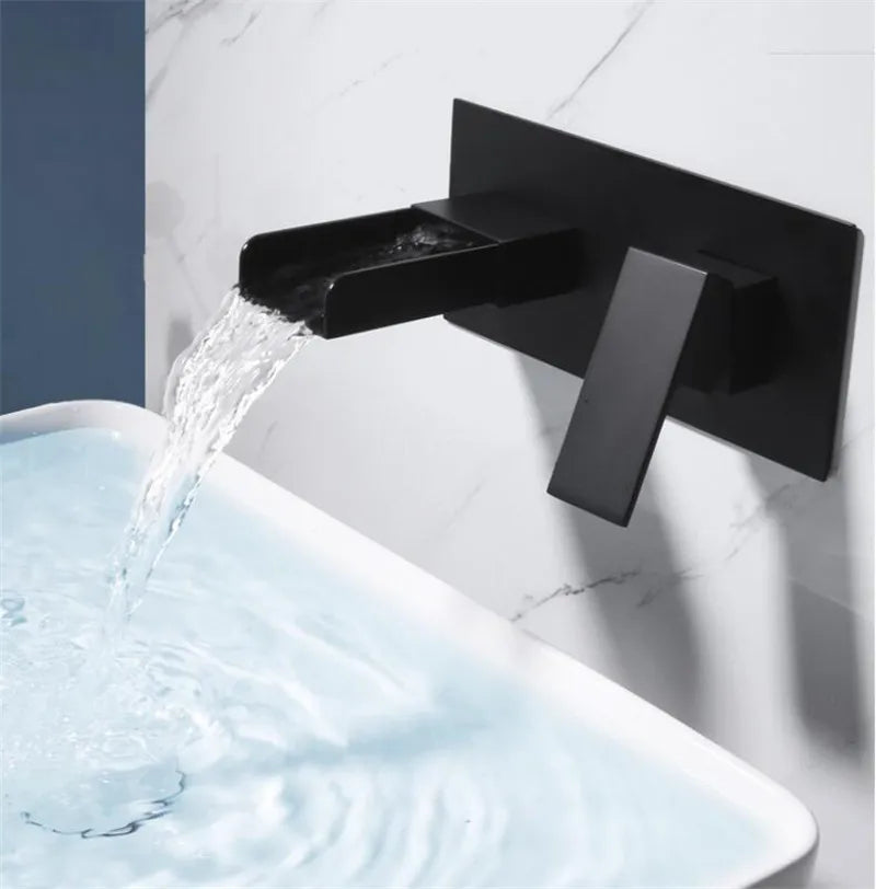 Afralia™ Blanoir Black Chrome Waterfall Basin Mixer Tap Set