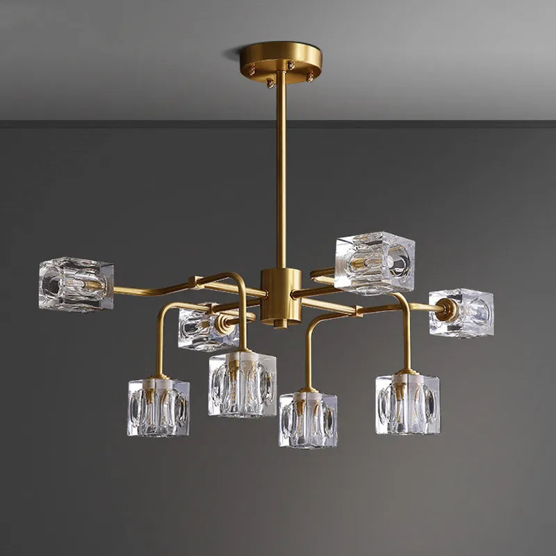 Afralia™ Square Crystal Chandelier Artistic Branches Luxury Gold Light Fixtures Living Room Kitchen Lighting