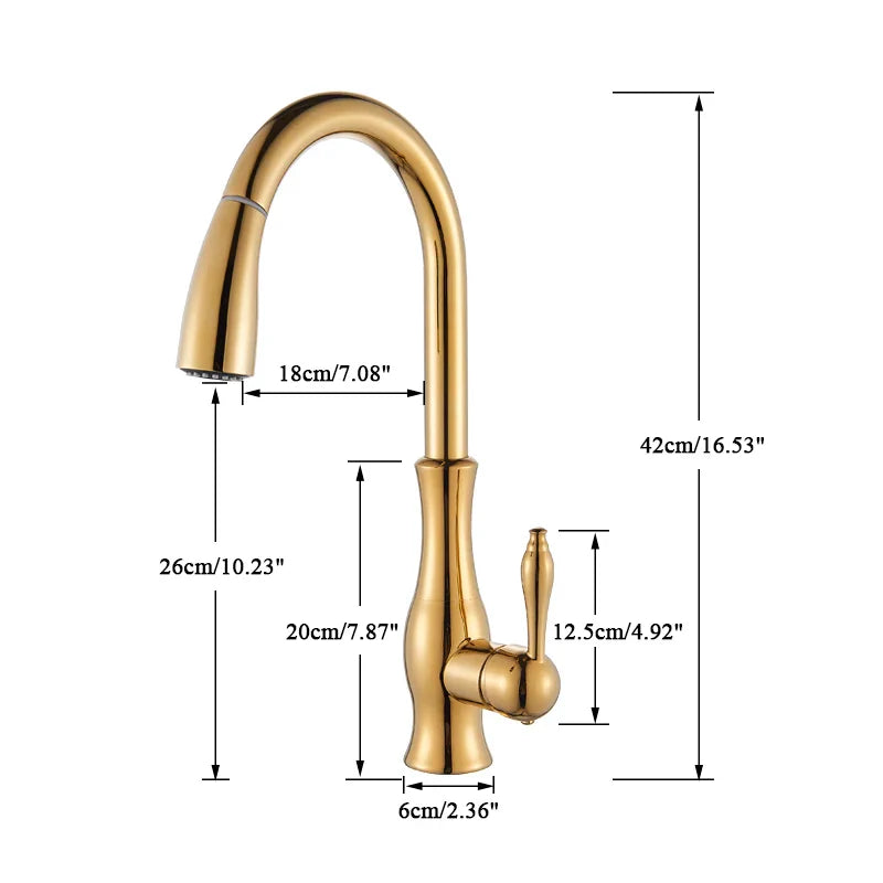 Afralia™ Gold Swivel Spout Kitchen Faucet with Pull Down Sprayer