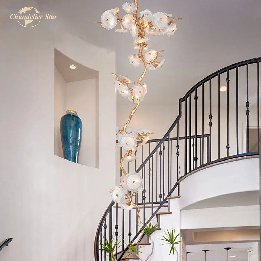Afralia™ Branch Glass Chandelier LED Lights for Living Room Dining Staircase Villa
