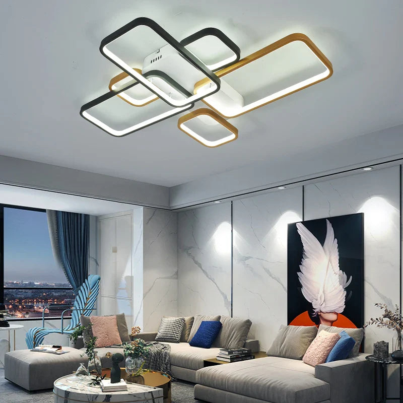 Afralia™ Black+Gold Modern LED Chandelier for Living Room Dimmable Nordic Minimalism Lighting