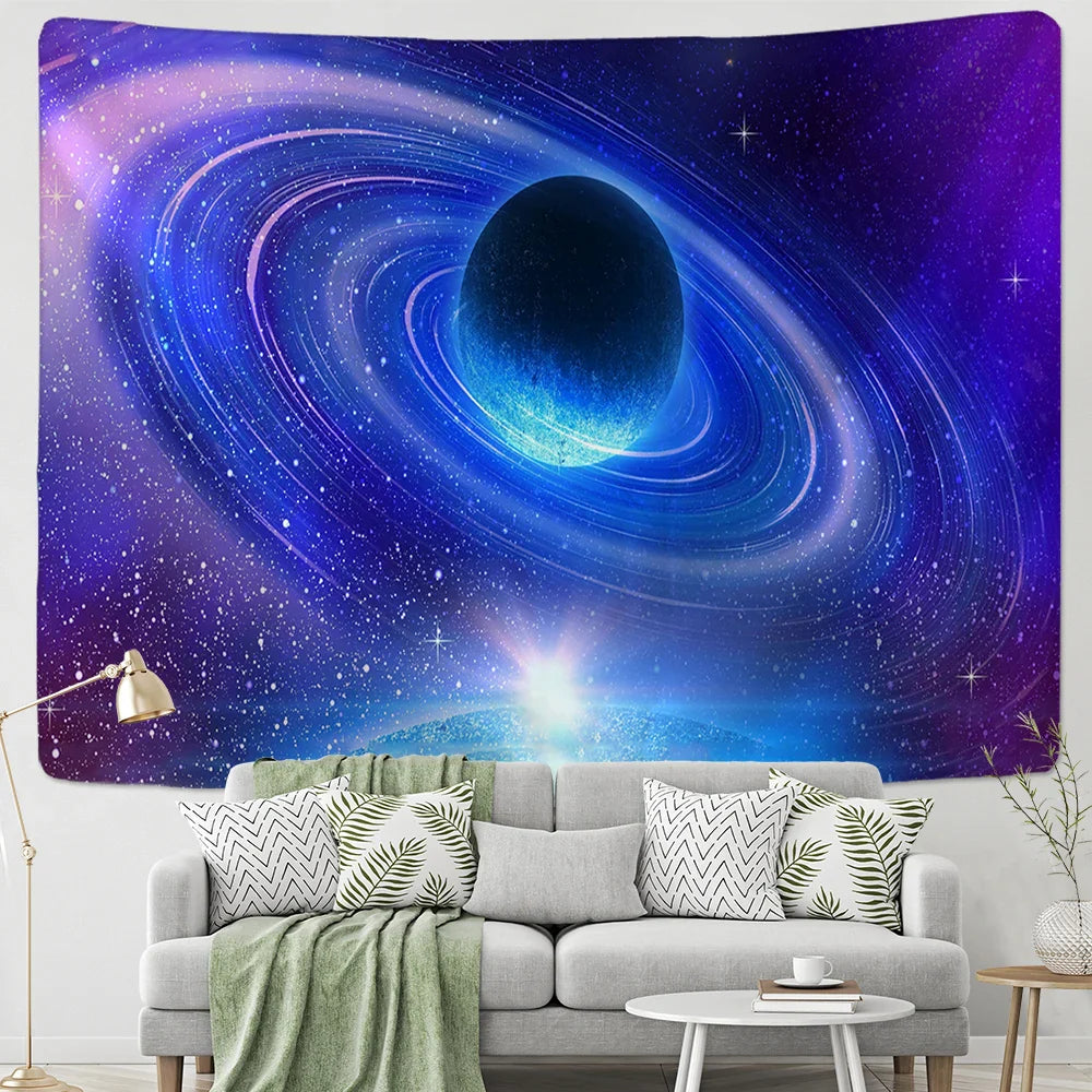 Afralia™ Galaxy Sky Blue Planet Tapestry Hippie Retro Home Decor Yoga Mat
