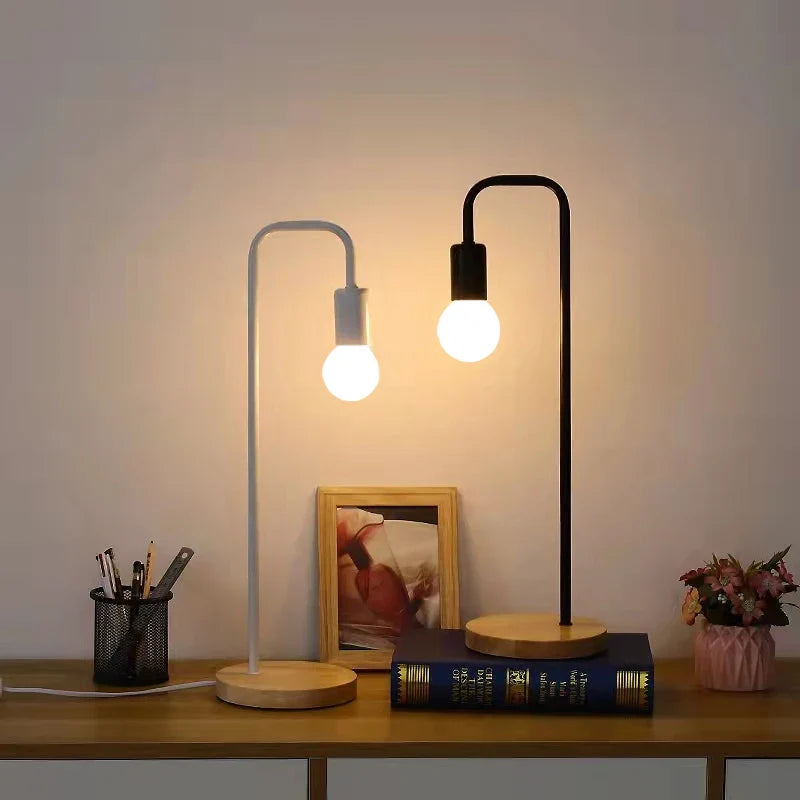Afralia™ Loft Vintage Desk Lamp Wooden E27 Edison Table Light
